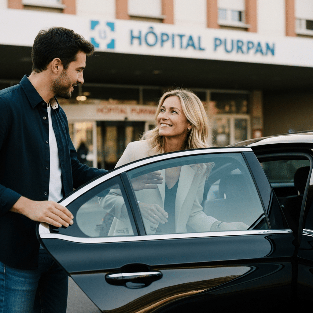 VSL Toulouse de Javi Taxi devant l'hopital purpan