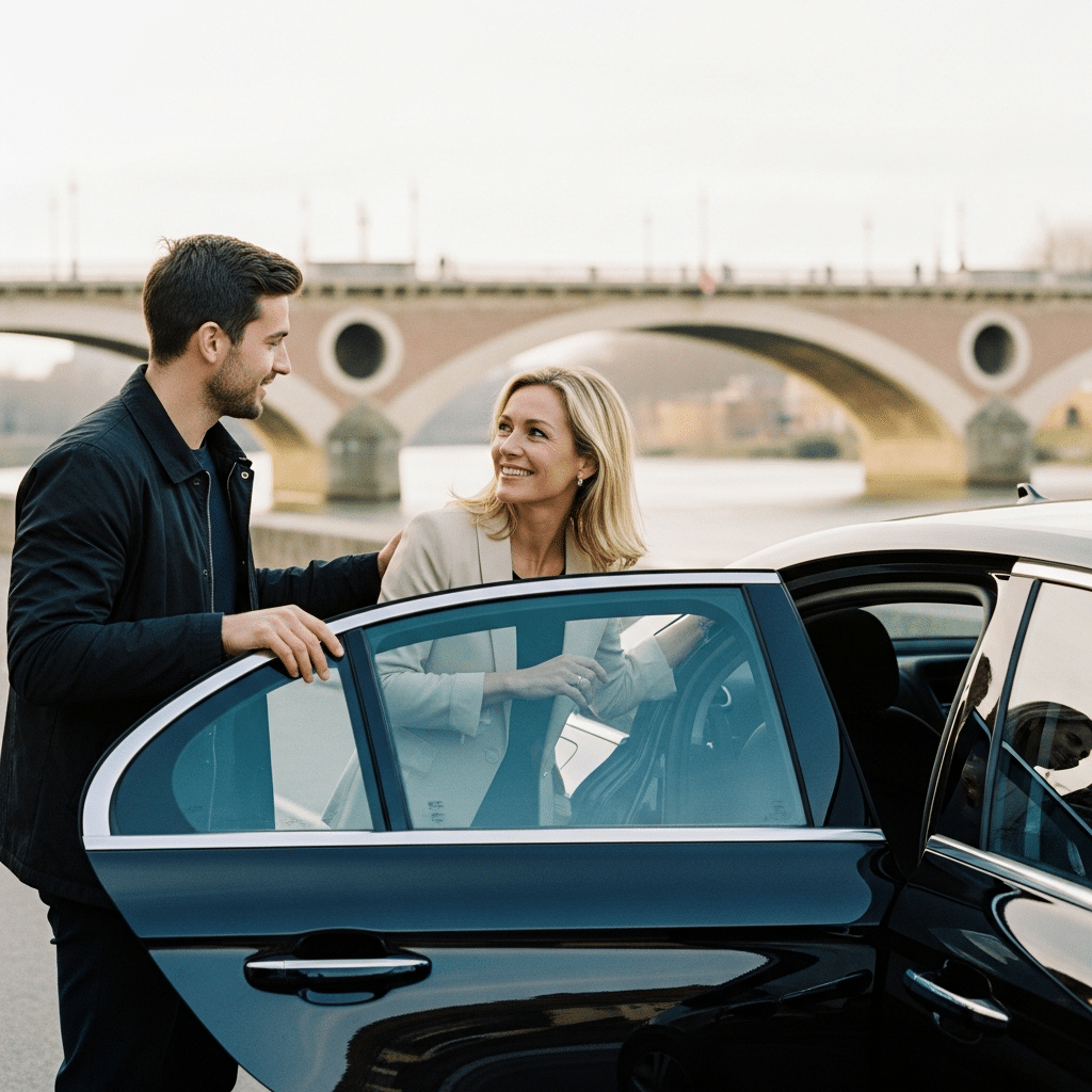 Javi taxi Toulouse devant le pont neuf à Toulouse